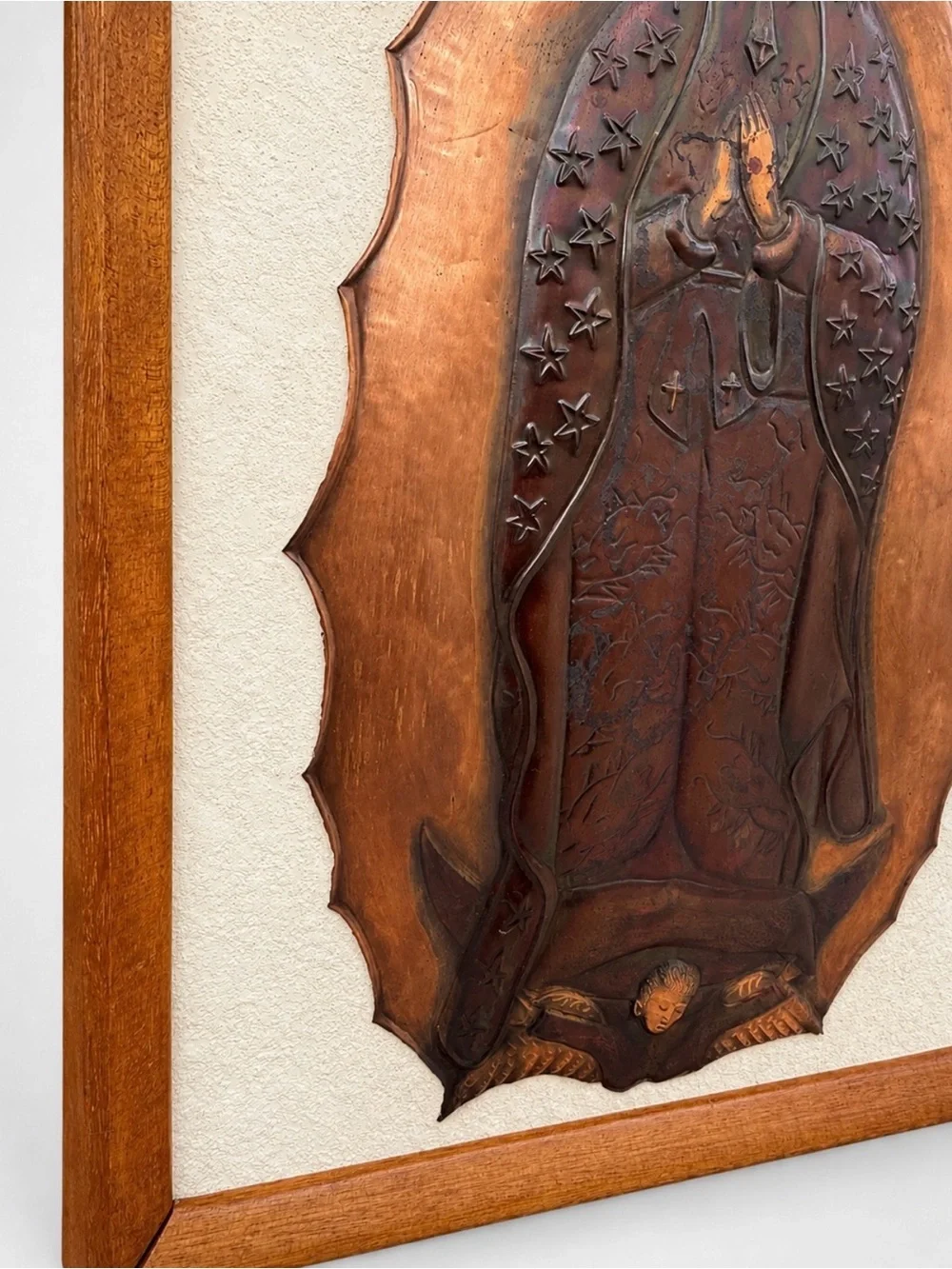 Vtg Mid Century Stanford Guillory Signed Copper Repousse Our Lady Guadalupe Art